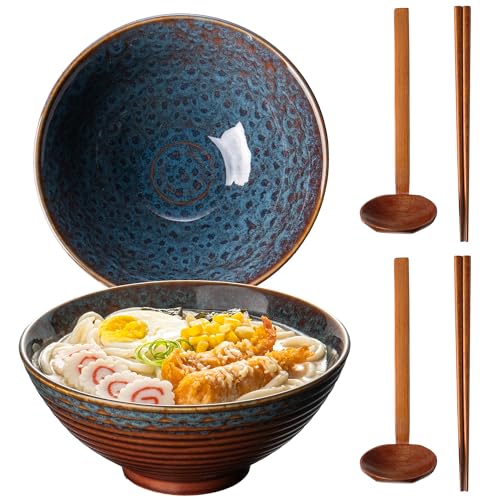 8 Inch 40oz Large Japanese Ramen Bowl Set of 2 (Peacock Tail)