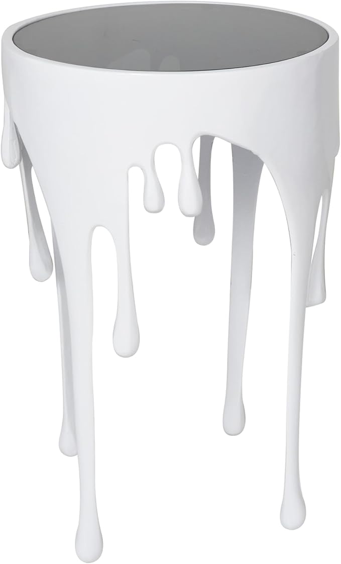 Deco 79 Aluminum Metal Side End Accent Table Drip End Table with Melting Designed Body and Black Shaded Tabletop, Side Table 16" x 16" x 25", White