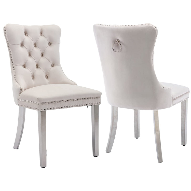 Beige Velvet Dining Chairs Set of 2 (2 Count)