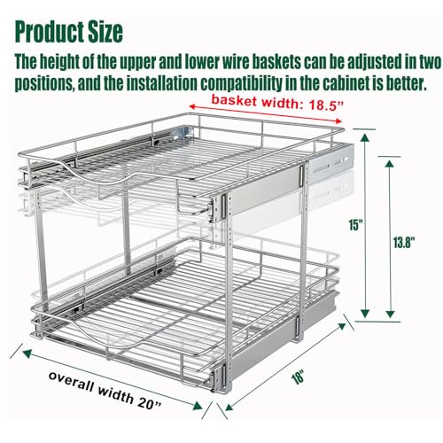 2 Tier Pull Out Cabinet Organizer (Chrome / 20" W X 18" D)