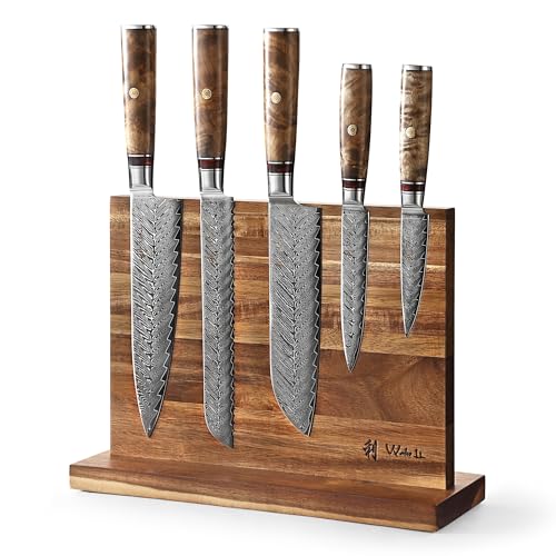 5 Piece Damascus Kitchen Knife Set with Magnetic Block (5 Count)