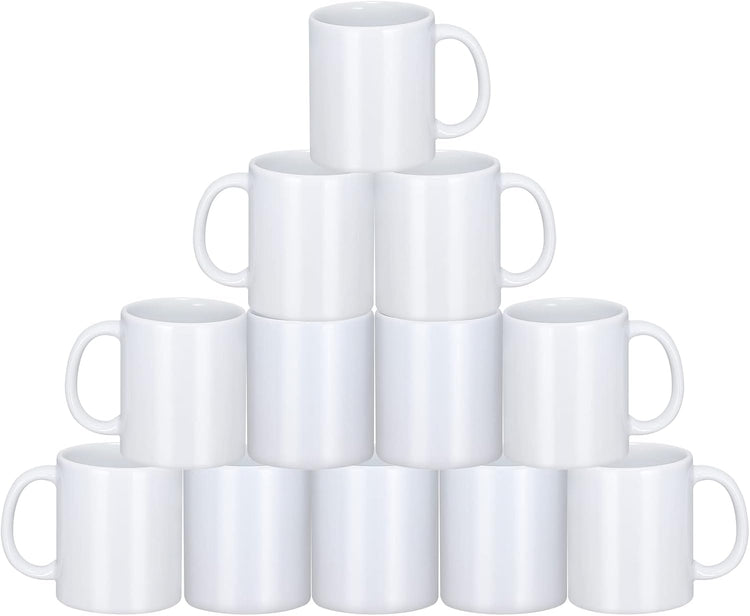 Sublimation Mugs, 12Pcs Coffee Mugs Blank White Ceramic Coffee Mug Set Sublimation Cups 11 oz Christmas Coffee Mug for Hot Chocolate Latte Tea Milk DIY Products