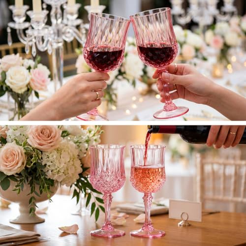 96 Pcs 7oz Plastic Vintage Wine Glasses Drinking Goblets Unbreakable Crystal Water Glassware Reusable Diamond Champagne Flutes Cups for Wedding Banquet Birthday Party Supplies (96 Count)