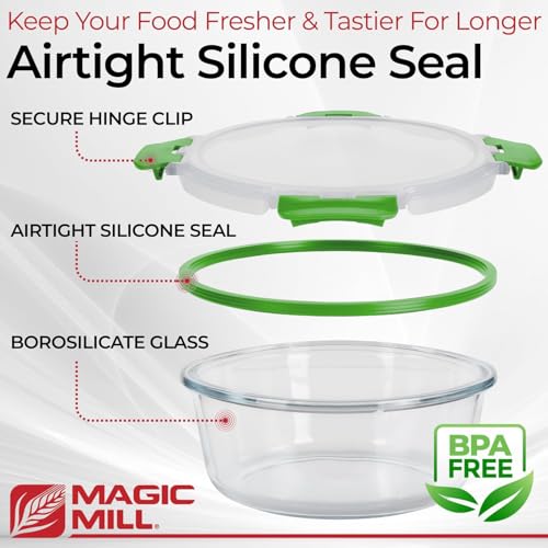 Premium Borosilicate Glass Food Storage Containers with lids Set (Green)