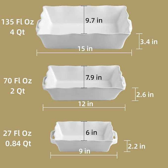 Sweejar Casserole Dishes for Oven, Ceramic Bakeware Set of 3, Rectangular Baking dish with Handles, Wave Edge Lasagna Pan Deep for Cooking, Cake, Dinner, Banquet and Daily Use (Red)