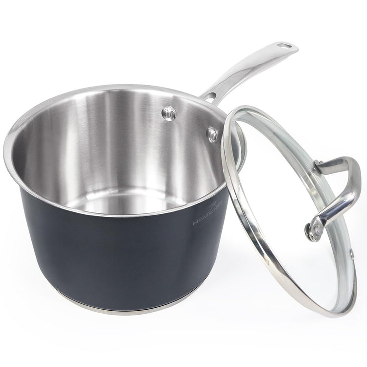 Matte Polished NICKEL FREE Stainless Steel 2.5 QT Sauce Pan with Glass Lid