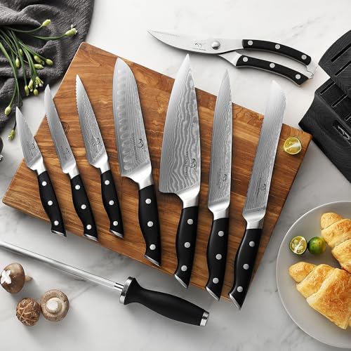 15PCS Damascus Japanese Knife Set with Block