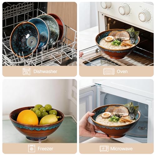 8 Inch Ceramic Ramen Bowl Set of 2 (Verdigris Green)