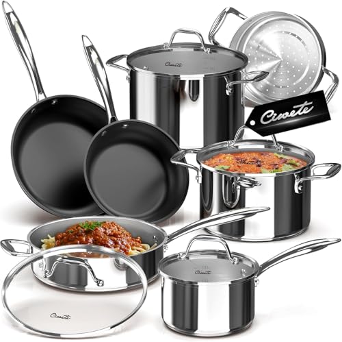 11 Piece Stainless Steel Pots and Pans Set Non Stick