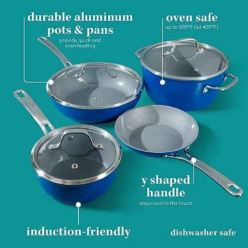 Kitchen Essentials 10 Piece PFA Free Titanium Ceramic Nonstick Interior Forged Aluminum Cookware Pots and Pans Set