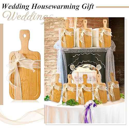 20 Pcs Mini Charcuterie Boards Bulk Small 11" x 5.12" Bamboo Cutting Board with Handle Wooden Blanks Chopping Customized Serving Tray for DIY Laser Engraving Wedding Housewarming Gift Guests (20 Count)