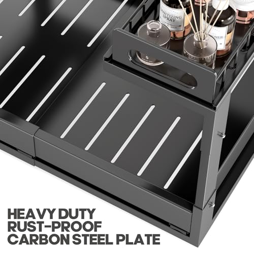 1 Pack Expandable Under Sink Organizers And Storage With Upgrade Ball (1 Pack-15.3"-24.2"W / Black)