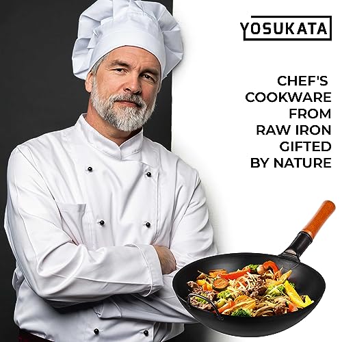 13.5" Pre Seasoned Flat Bottom Black Carbon Steel Wok for Stir Fry