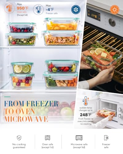 8 Pack Borosilicate Glass Food Storage Containers with Airtight Lids (Plastic Lids / 8 Pack A)