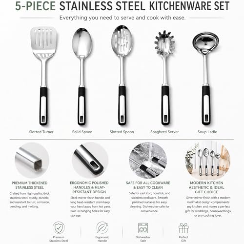 Stainless Steel Cooking Utensils Set with Ergonomic Handles.5 (Cooking Utensil Set(5 Piece))