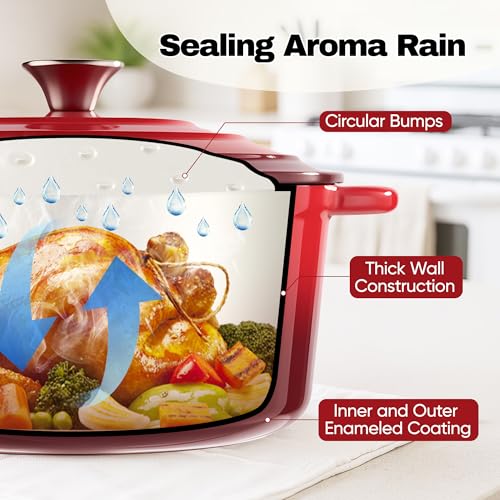 6 Quart Dutch Oven Pot with Lid (6 QT / Red)