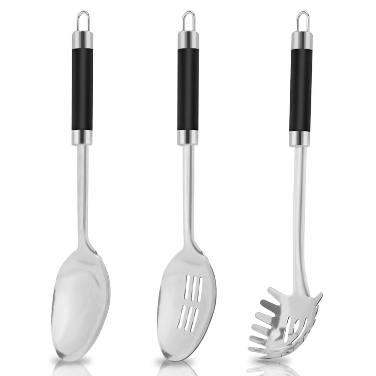 3-Piece,Stainless Steel Serving spoons set with Slotted Spoon, Serving and Spaghetti Spoon, kitchen cooking serving utensils set cooking spoon. (3 Count)