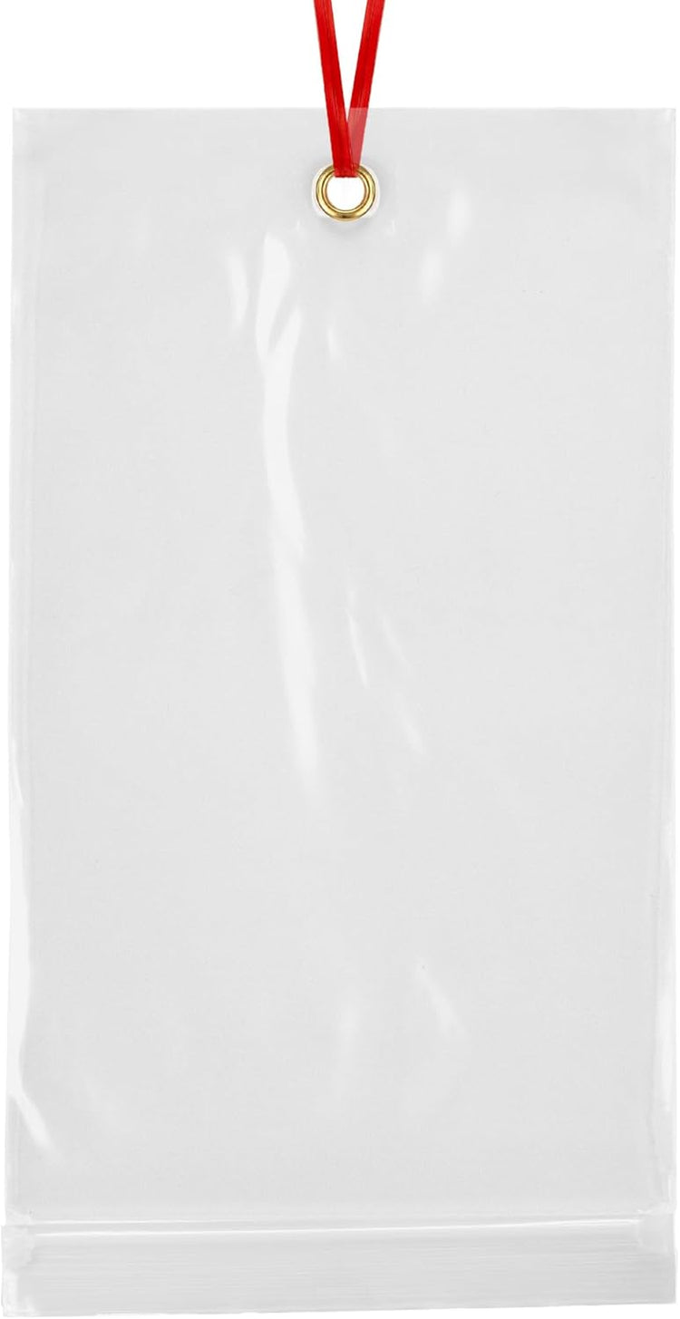 GPI - 5.5" x 9" Reclosable Zip Bags with Bottom Hang-hole & Pre-inserted 12" Twist-tie. 4 Mil Heavy-duty Resealable Zipper Baggy with Grommet/Metal Eyelet for Hanging (Insert Size 5x7.5) 100 Pack