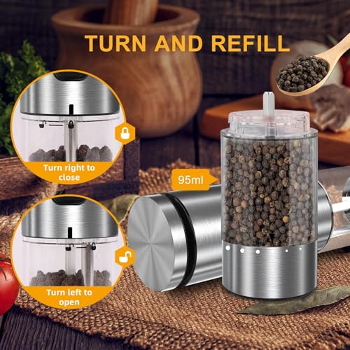 Electric Salt and Pepper Grinder Set USB Rechargeable (Charging Base-Stainless Steel Set)