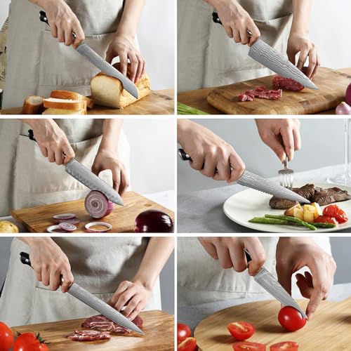 9 Piece Damascus Kitchen Knife Set with Block (9 Count)