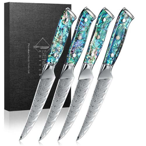 SENKEN 4 Piece Damascus Steak Knife Set (4 Count)