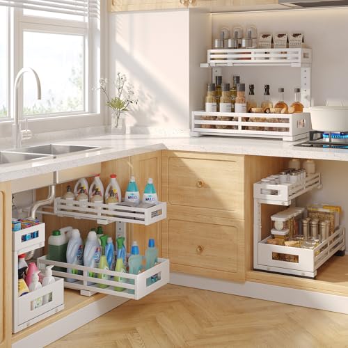 2 Pack 17"Deep Under Sink Organizer And Storage (2 Pack-17"Dx11.4"-16.34"H / Gray)