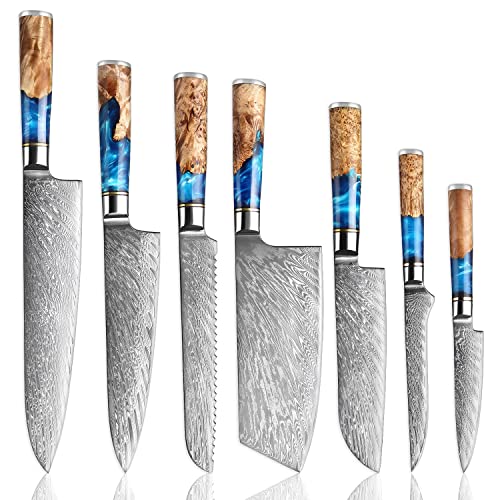 SENKEN 7 Piece Damascus Kitchen Knife Set (7 Count)