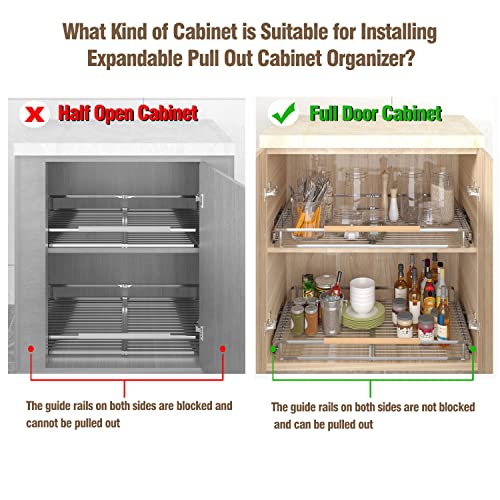 2Pack Pull Out Cabinet Organizer (2Pack / Small- 12.2~17.9"W x 22.5"D)
