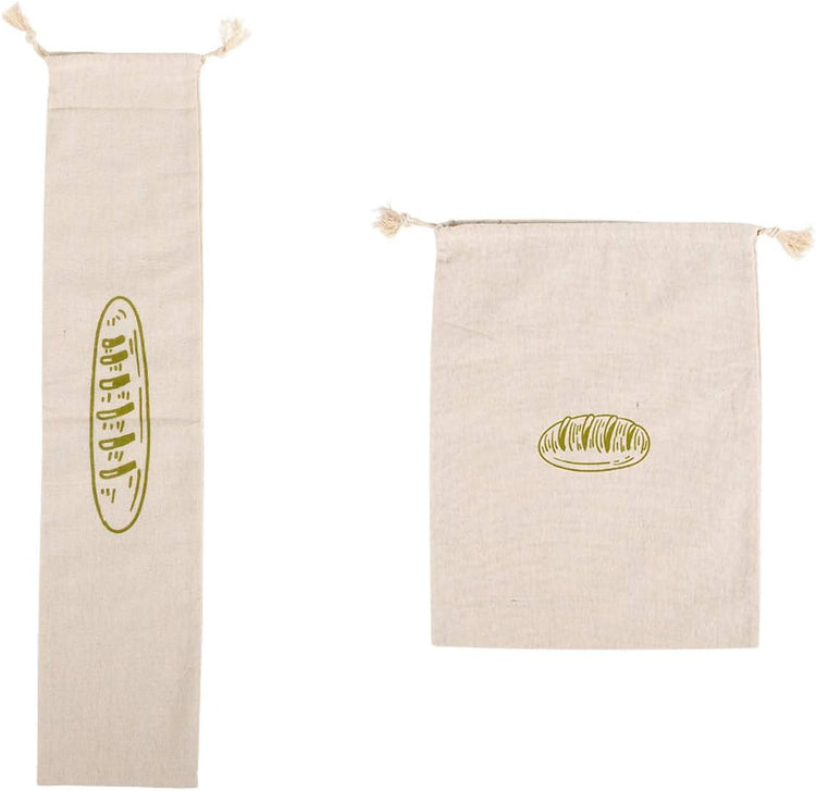 Ahyuan Natural Linen Bread Bags 2Pack 100% Flax Linen for Homemade Bread Reusable Food Storage Bags Reusable Bread Bags for Large Loaf Bakery & Baguette (Rectangular)