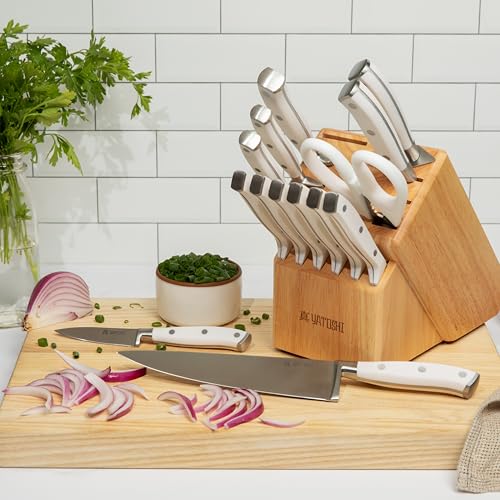 Yatoshi 15 Piece White Knife Block Set (15 Count)