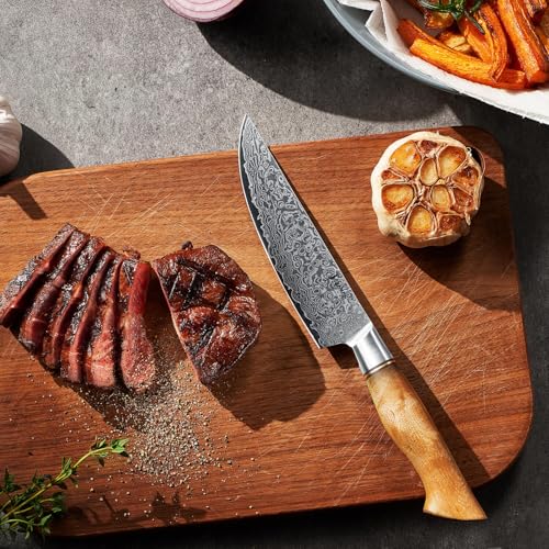 SENKEN 6 Piece Damascus Steel Steak Knife Set (6 Count)