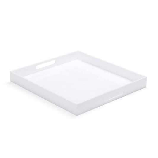 White Modern Acrylic Ottoman Tray with Cutout Handles 22x22 Inch Over