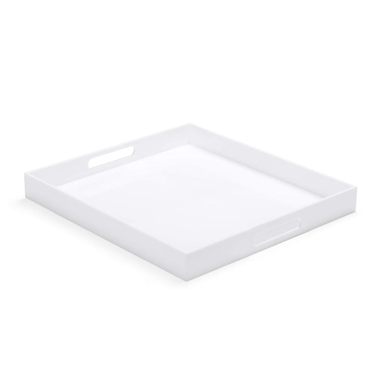 White Modern Acrylic Ottoman Tray with Cutout Handles 22x22 Inch Over