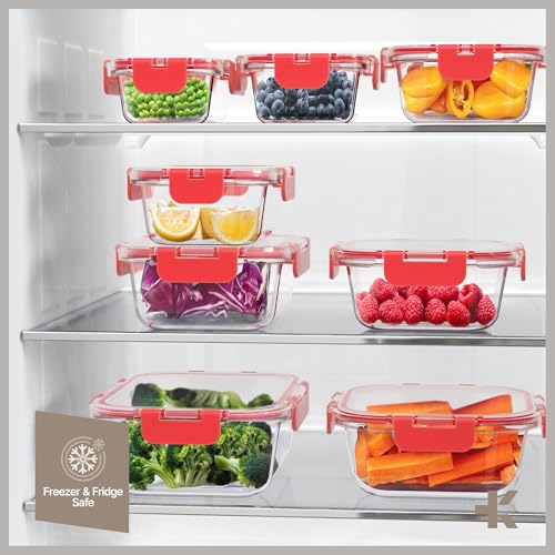 Bakken Borosilicate Glass Food Storage Containers with Lids 24 Pieces (Red)