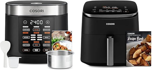 COSORI Rice Cooker Maker 18 Functions Multi Cooker, Stainless Steel Steamer, Warmer & Air Fryer TurboBlaze 6.0-Quart Compact Airfryer that Roast, Bake, Proof, 9 Functions