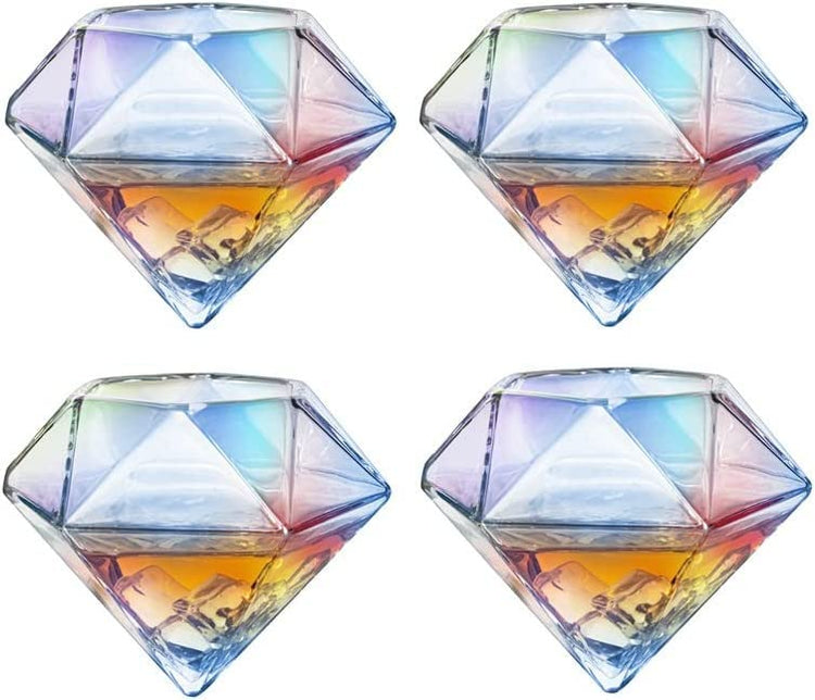Diamond Whiskey Decanter With 4 Iridescent Glasses 750ML Mahogany Wood Tray