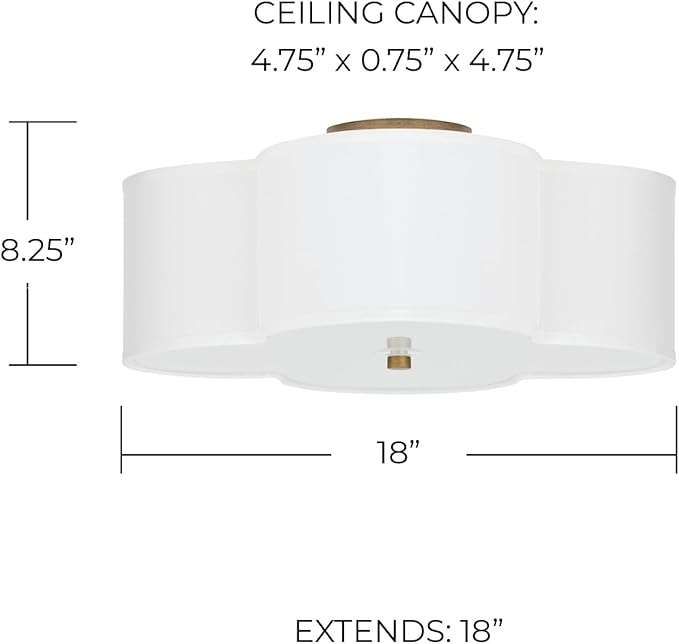 Capital Lighting 4453BG-561 Quinn Decorative Fabric Shade Semi Flush Ceiling Light Fixture, 4-Light 240 Total Watts, 8" H x 18" W, Brushed Gold