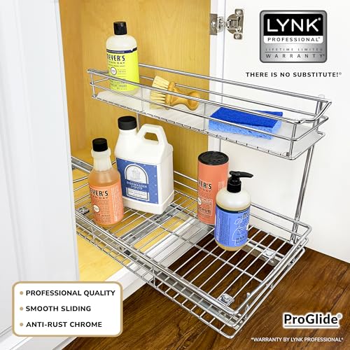 Pull Out Under Sink Kitchen Cabinet Organizer (11.5"W x 18"D Chrome)