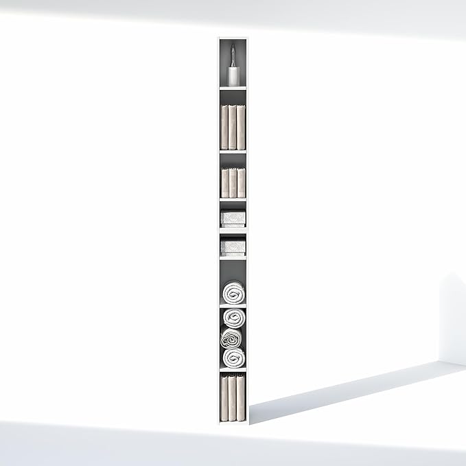 Furinno Fulda 8-Tier Closet Organizers and Storage, Open Shelf, Storage Organizer, 6-Inch Width, for Closet, Bedroom, White