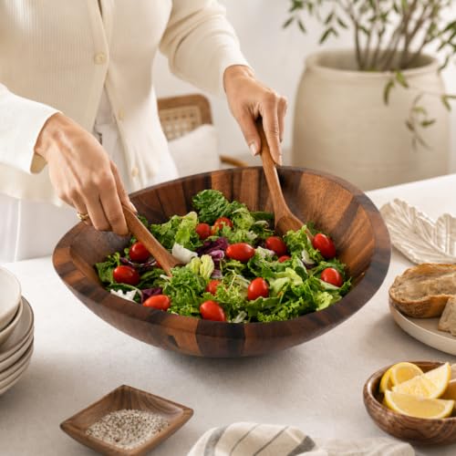 Large Acacia Wood Salad Serving Bowl (4" Tall x 11" Diameter)