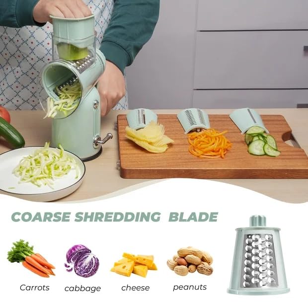 Rotary Cheese Grater Manual Hand Crank with 5 Blades & Suction Base