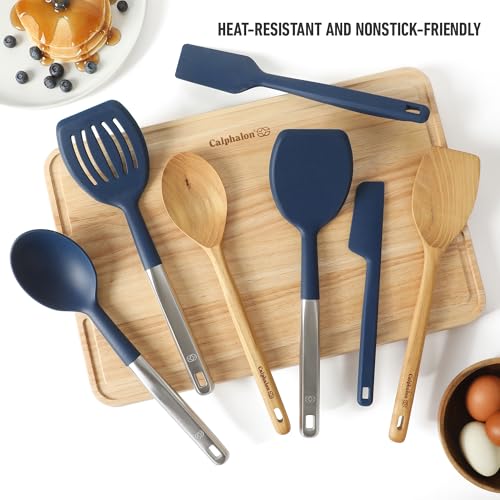 Prime 7 Piece Silicone and Teak Wood Kitchen Tool Set (Navy Blue w/ Silicone & Teak Wood (Prime - 7pc Utenstil Set) / 7-Piece Gadget & Tool Set)