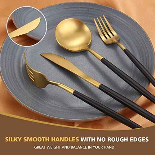 Matte Black Gold Silverware Set