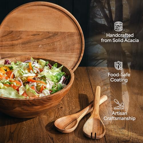Large Wooden Salad Bowl Set 12.5 Inch with Serving Utensils (Natural / 12.5)