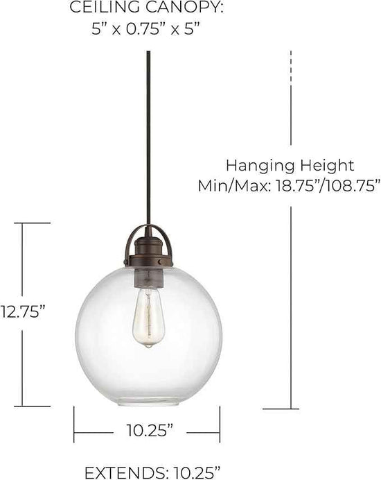 Capital Lighting 4641BB-136 Dean Urban/Industrial Clear Glass Globe Pendant, 1-Light 100 Watt, 13" H x 10" W, Burnished Bronze