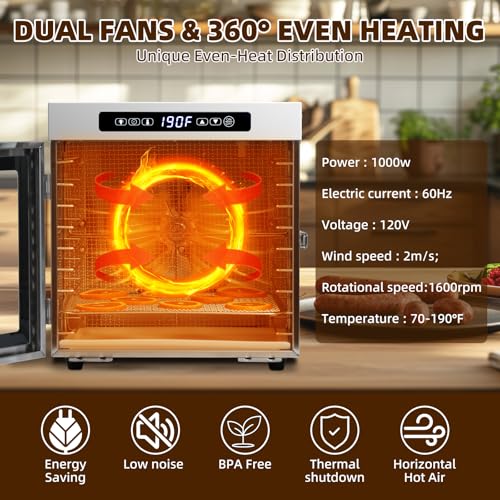 Meat Dehydrator for Jerky Maker 9 Trays 1000W Dryer Machine for Fruit Beef