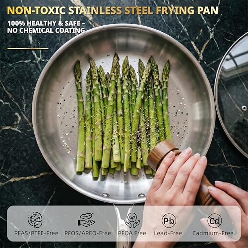 11-Piece Tri-Ply Stainless Steel Pots and Pans Set, 18/10 Stainless Steel Cookware Set with Steamer Insert, Induction Kitchen Cookware Sets with Cool Ergonomic Handles, Dishwasher, Oven Safe (11 Count)
