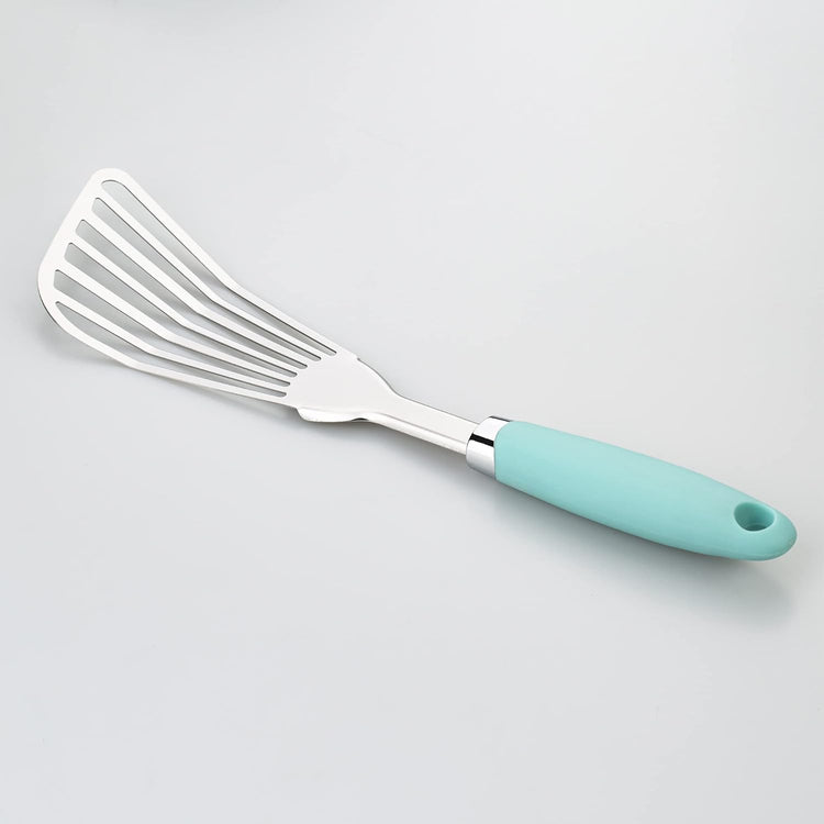 304 Stainless Steel Fish Spatula, Non-Slip Ergonomic Handle Slotted Spatula, Aqua Sky