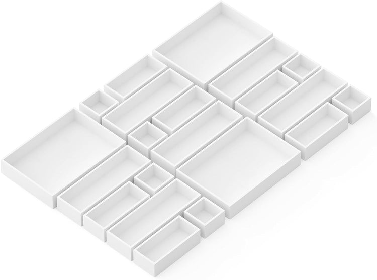 SpaceAid 21-Piece Bamboo Drawer Organizer Storage Boxes Set, Wood Tray Junk Drawer Organizers Multi-Use Divider Bins for Kitchen, Bathroom, Office Desk and Makeup Organization (21 Pack, White)