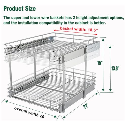 2 Tier Pull Out Cabinet Organizer (Chrome / 20" W X 21" D)